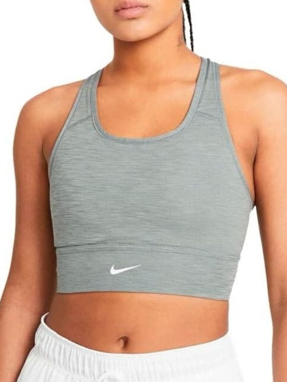 Nike gray longline sports bra women’s S small racerback dri fit padded gym activ